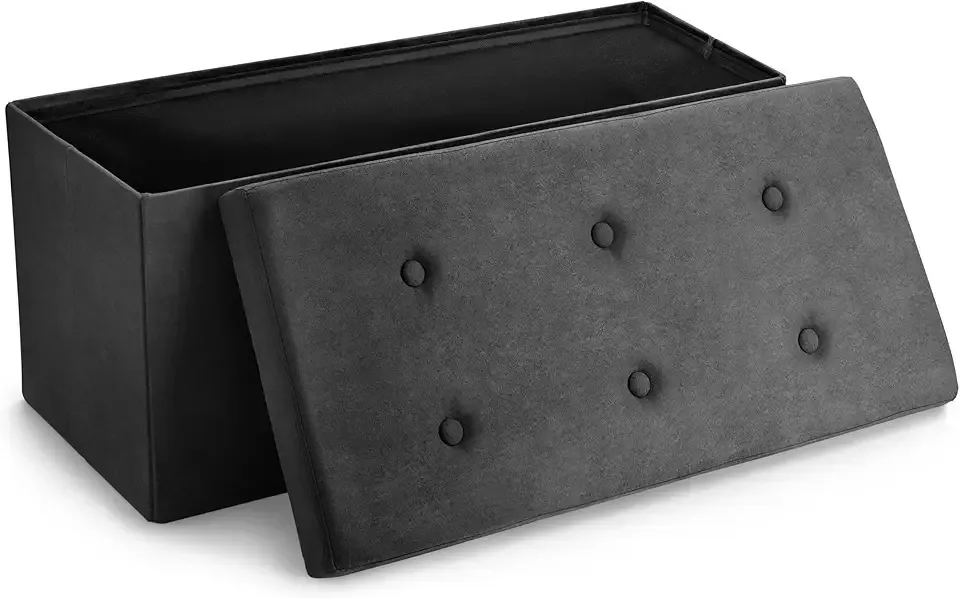 Storage Ottoman Bench – Collapsible/Folding Bench Chest with Cover – Perfect Toy and Shoe Chest, Hope Chest, Pouffe Ottoman, Seat, Foot Rest, – Contemporary Faux Suede (Black)