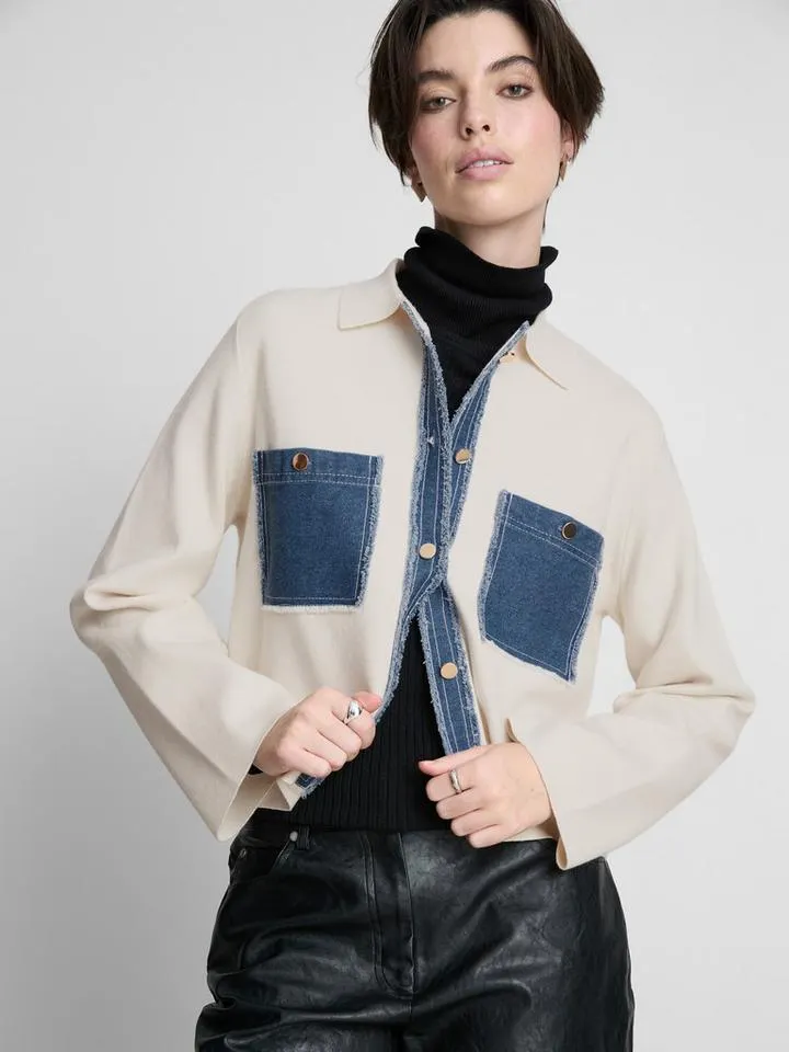 Veste-chemise en denim bicolore