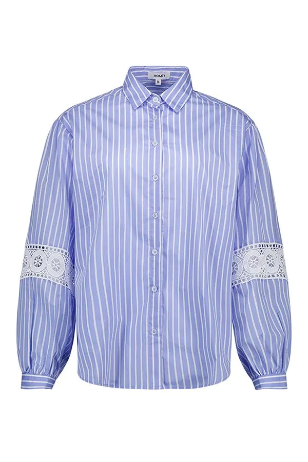 Blauw/wit gestreepte blouse met kanten details