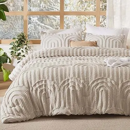 Bedsure Boho Tufted Queen Comforter Set - Beige Boho B…