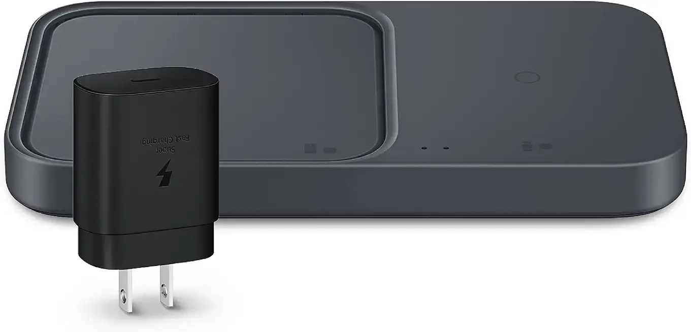 SAMSUNG 15W Wireless Charger Duo w/USB C Cable, Charge 2 Devices at Once, Cordless Super Fast Charging Pad for Galaxy Phones and Devices, 2022, US Version, Black