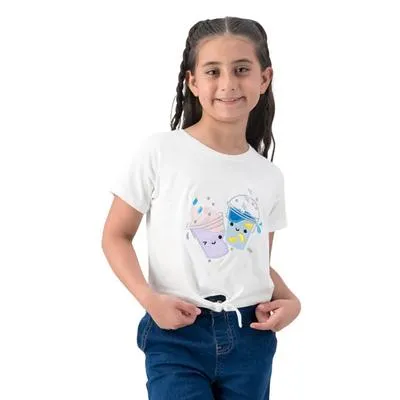 Playera Fantastic Niña Bordado de Bebidas con Amarre