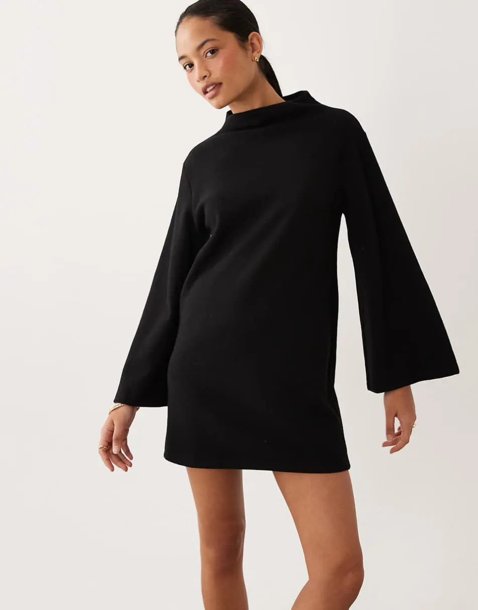 ASOS DESIGN supersoft wide sleeve mini dress in black