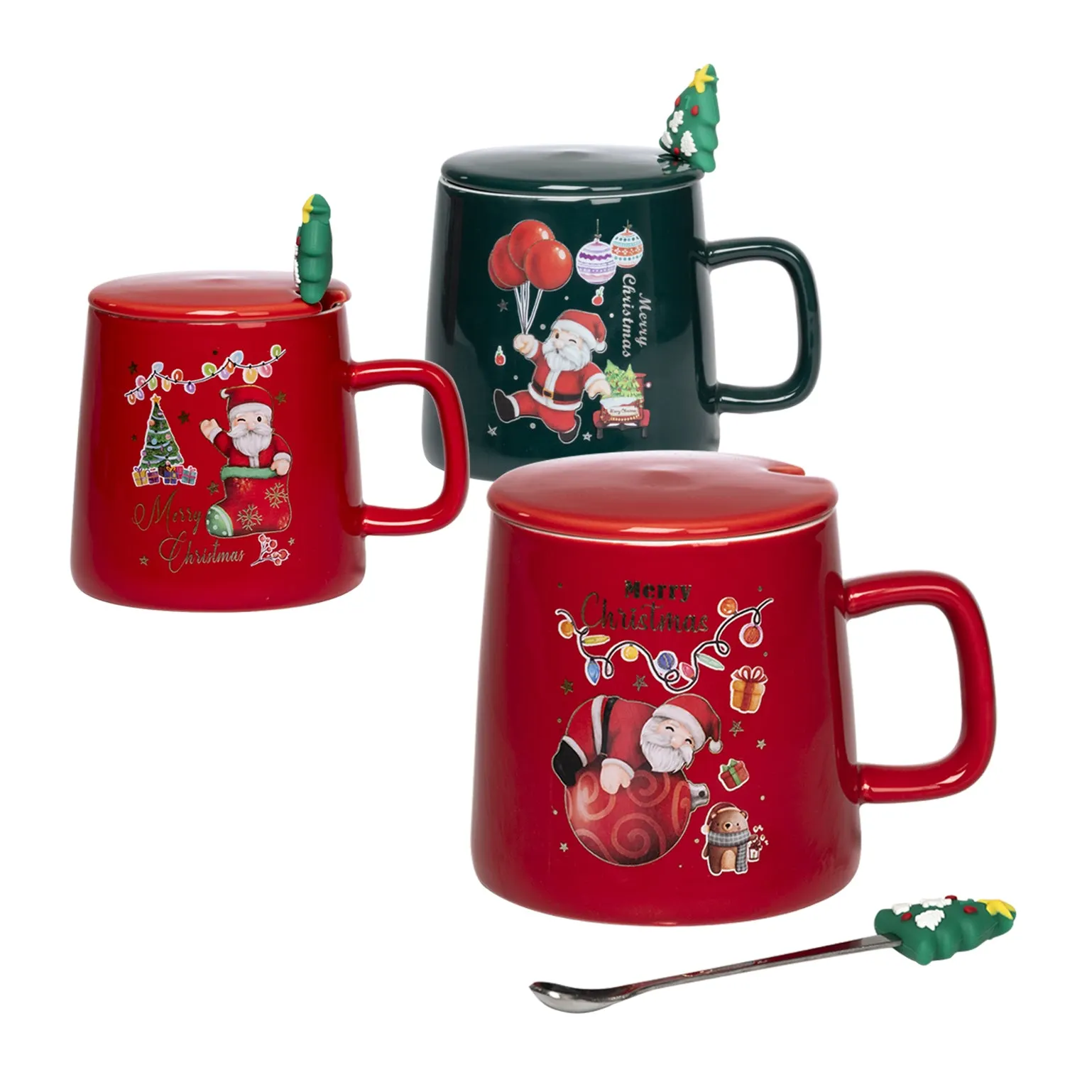 Tazza Natalizia in porcellana con Tappo e cucchiaino 38 cl