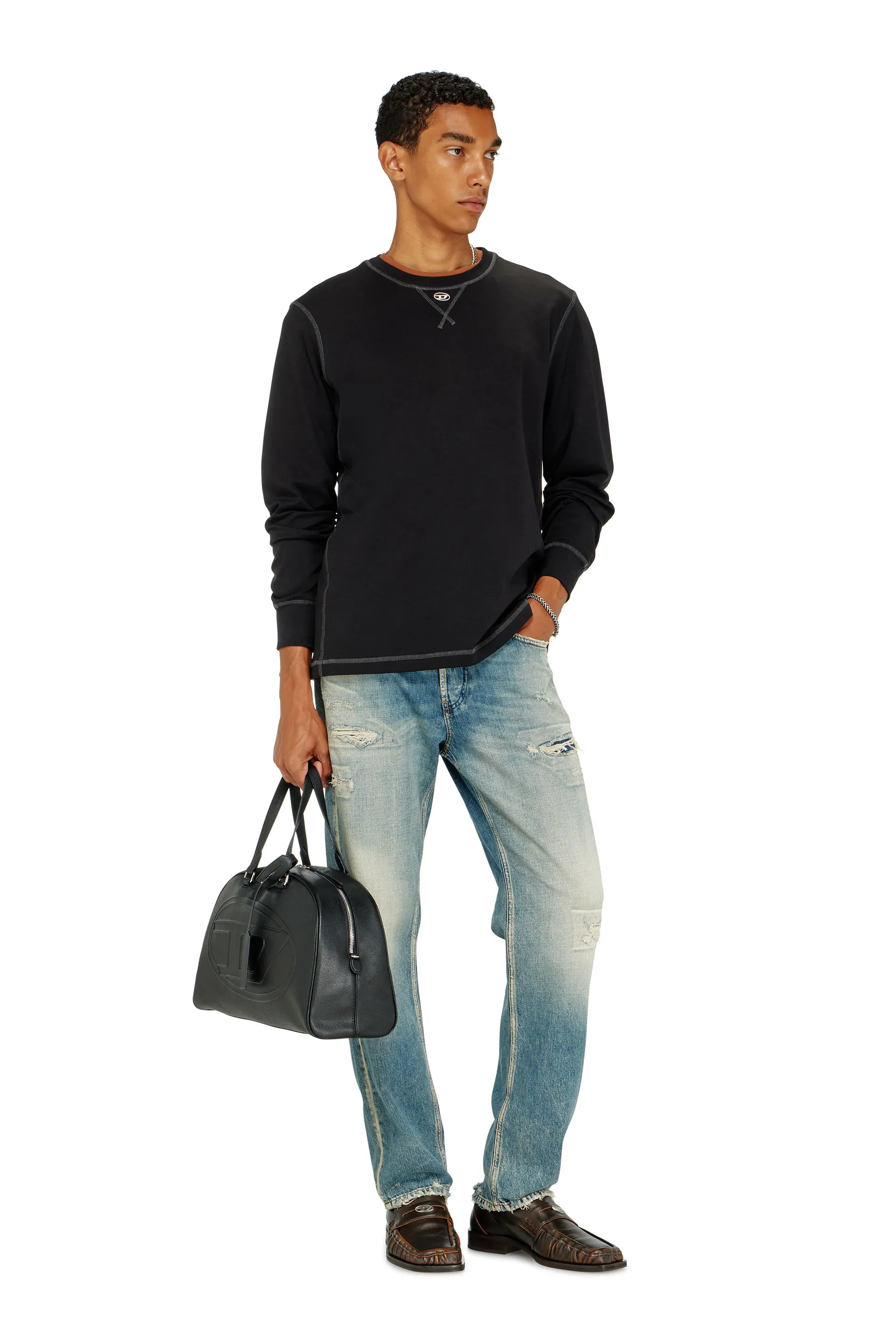 Cotton long-sleeve T-shirt with Oval D