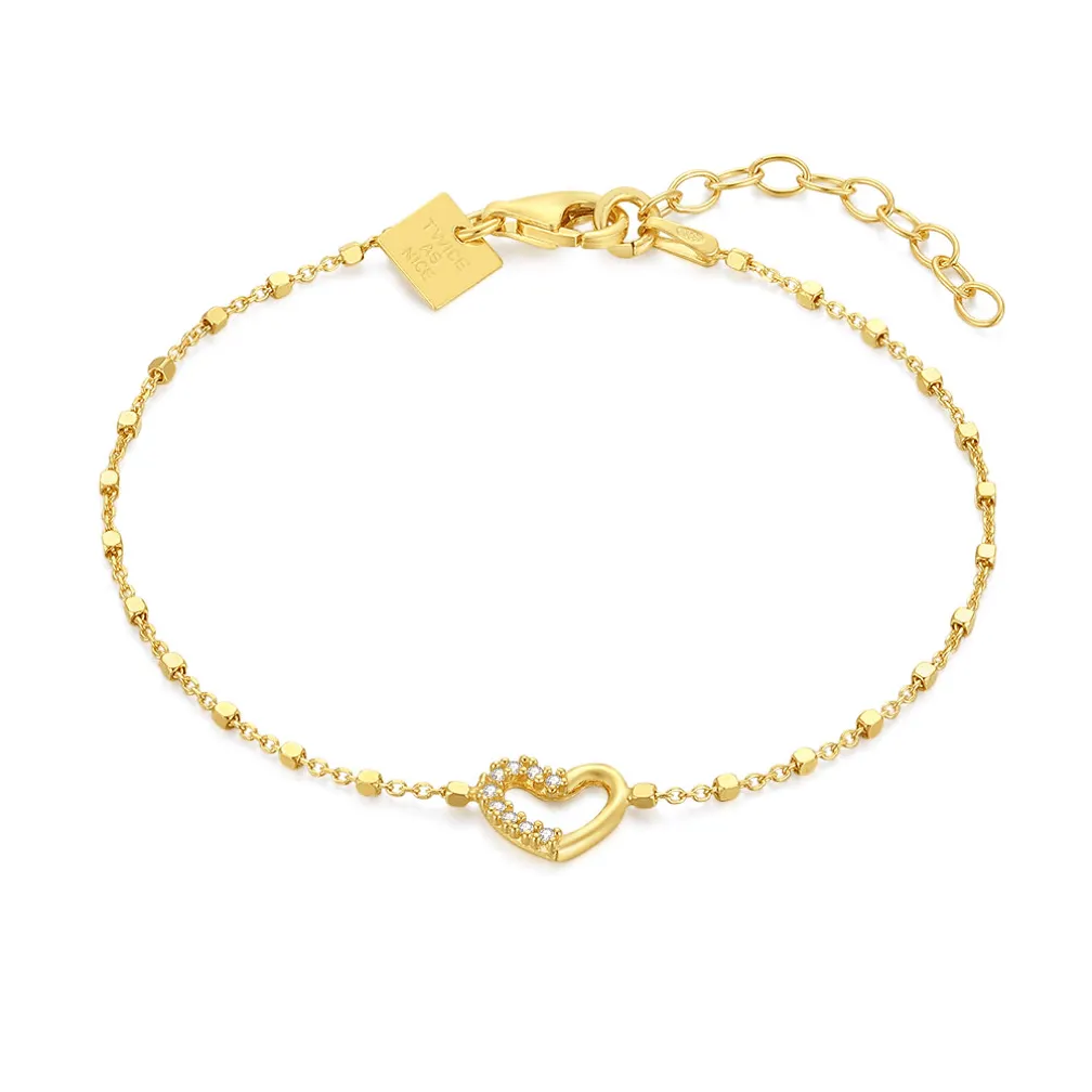 Armband in 18kt verguld zilver, hart, steentjes