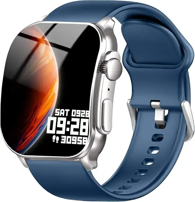 Smart Watch, 2.01" AMOLED Curved HD Full Touch Screen, Compatible with iOS & Android for Daily Workout Business Gift, Fitness Tracker with 24/7 Heart Rate/Sleep Monitor, IP68 Waterproof Watch Blue