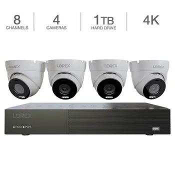 Lorex Connect 4K 8-Channel PoE Wired NVR with 4 Spotlight Turret Cameras