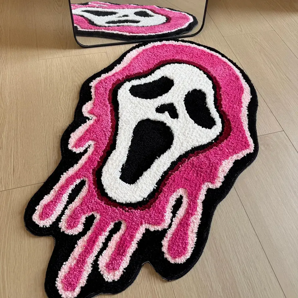 Pink Ghost Halloween Bathroom Rug, 32"x20" Non-Slip Pink Bath Mat