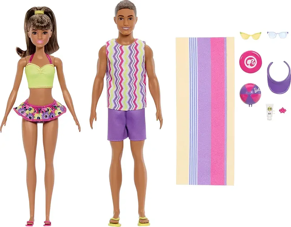 Style Fashion Dolls Set, Beach Inspired Looks and Accessories, 65th Anniversary Ken Doll