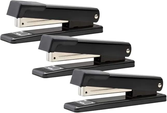 Bostitch Office Classic Metal Desktop Stapler, 20 Sheet Capacity, Dual Clinch, Opens for Tacking, Full-Strip, Black, 3-Pack