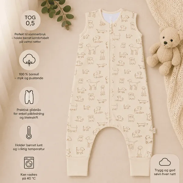 Fillikid | Sommer nattpose med ben | str. 104| Hund Beige