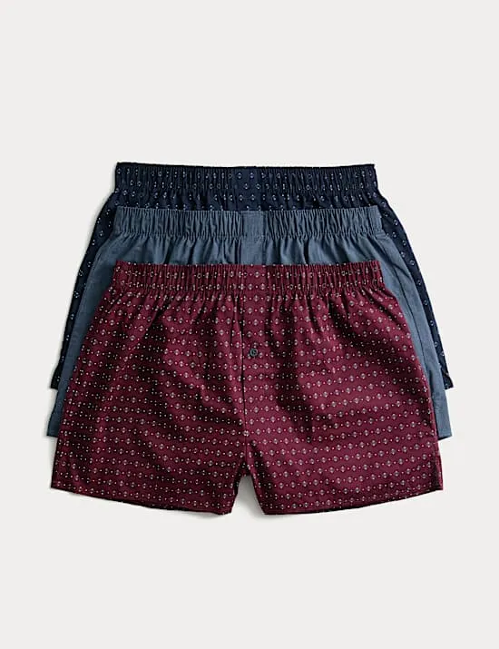 3er-Pack Gewebte Boxershorts aus reiner Baumwolle mit Foulard-Muster