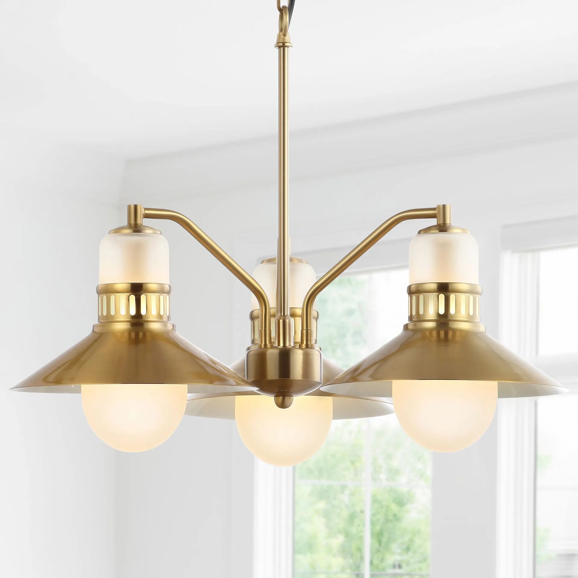 Colin 22" Iron/Glass Adjustable Retro Hurricane 3 -Light Brass Gold Transitional Metal Crystal Shaded Medium Hanging Chandelier