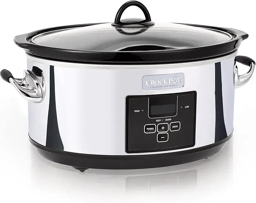 Crock-Pot 7 Quart Programmable Slow Cooker with Digital Timer, Food Warmer, Polished Platinum, Perfect for Everyday Meals and Entertaining