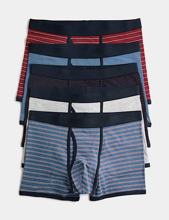 5er-Pack gestreifte Stretch-Shorts aus reiner Baumwolle
