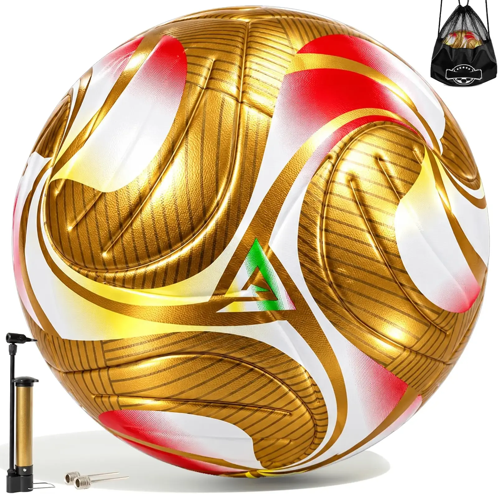 Soccer Ball Size 5, Waterproof PU Leather, Official Match Ball, with Pump & Needles