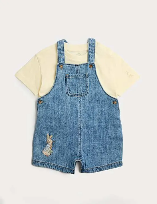 2-tlg. Peter Rabbit™ Trägerhosen-Outfit aus Denim (0–3 J.)