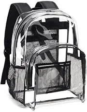 Vorspack Clear Backpack Heavy Duty PVC Transparent Backpack with Reinforced Strap Stitches & Large Capacity for College Workplace Security - Black