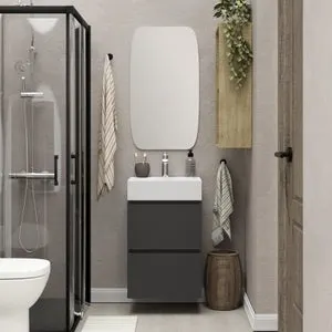 Mueble de baño con lavabo Espacio FR negro mate 45x35 cm fondo reducido con 2 cajones
