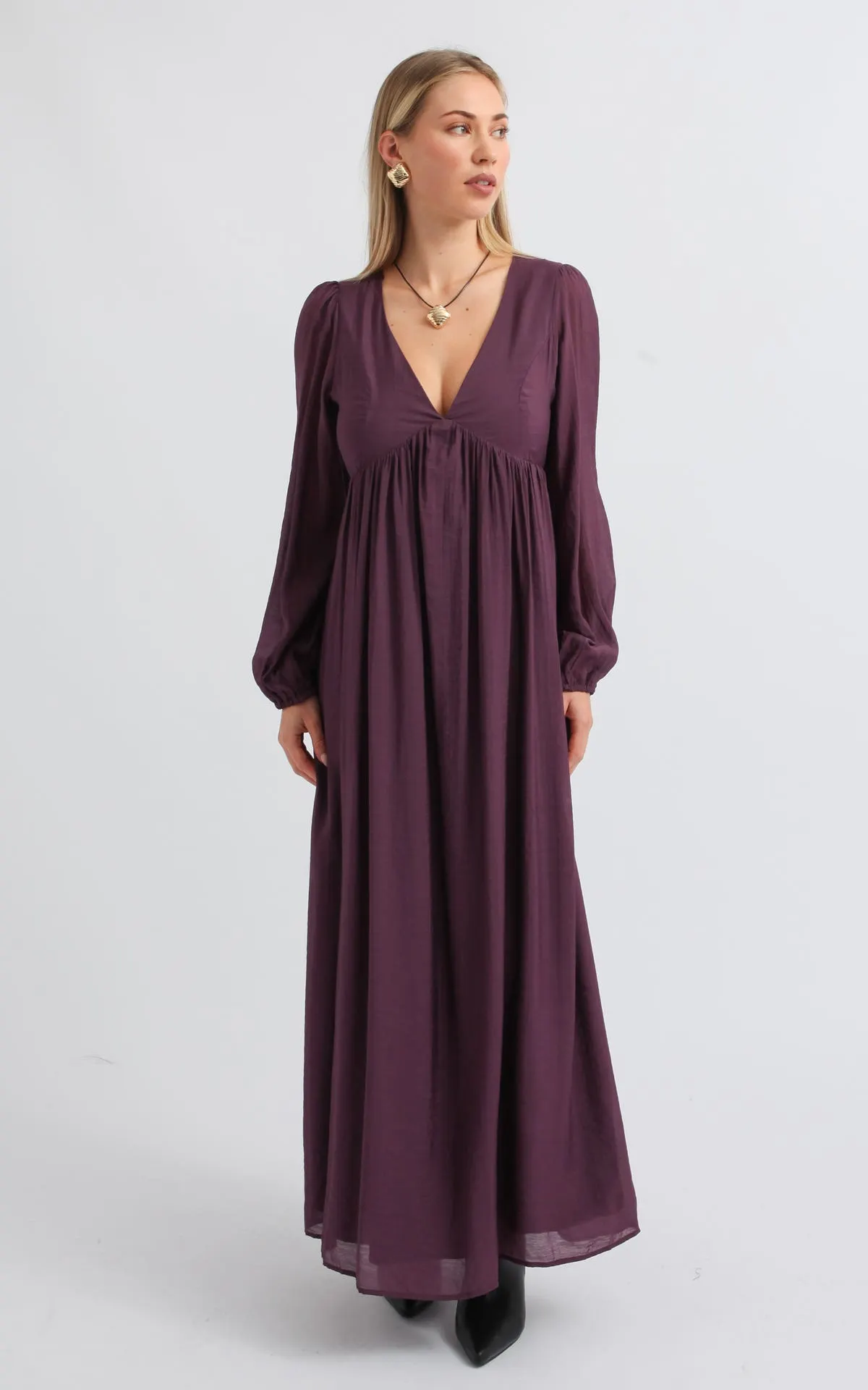 Voile V Neck LS Maxi