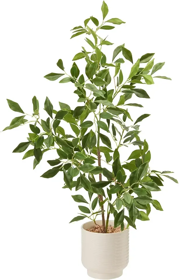 27" Indoor Faux Potted Plants Ficus Leaves Trees with Ceramic Pots | Realistic Fake Plants for Living Room Office Farmhouse Room Bathroom Bedroom Kitchen Plant Decor