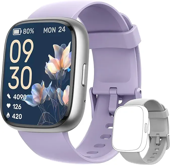 Smart Watch, Alexa Smartwatch Women Men [2 Bands, 44mm case] Make/Answer Call, Heart Rate Sleep Stress Monitor Fitness Tracker, IP68 Waterproof Step Counter Watch for Android & iOS Phone