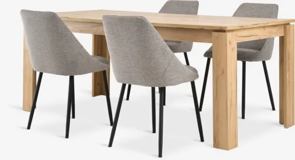 LINTRUP L190/280 wild naturel eiken + 4 VELLEV zand/zwart