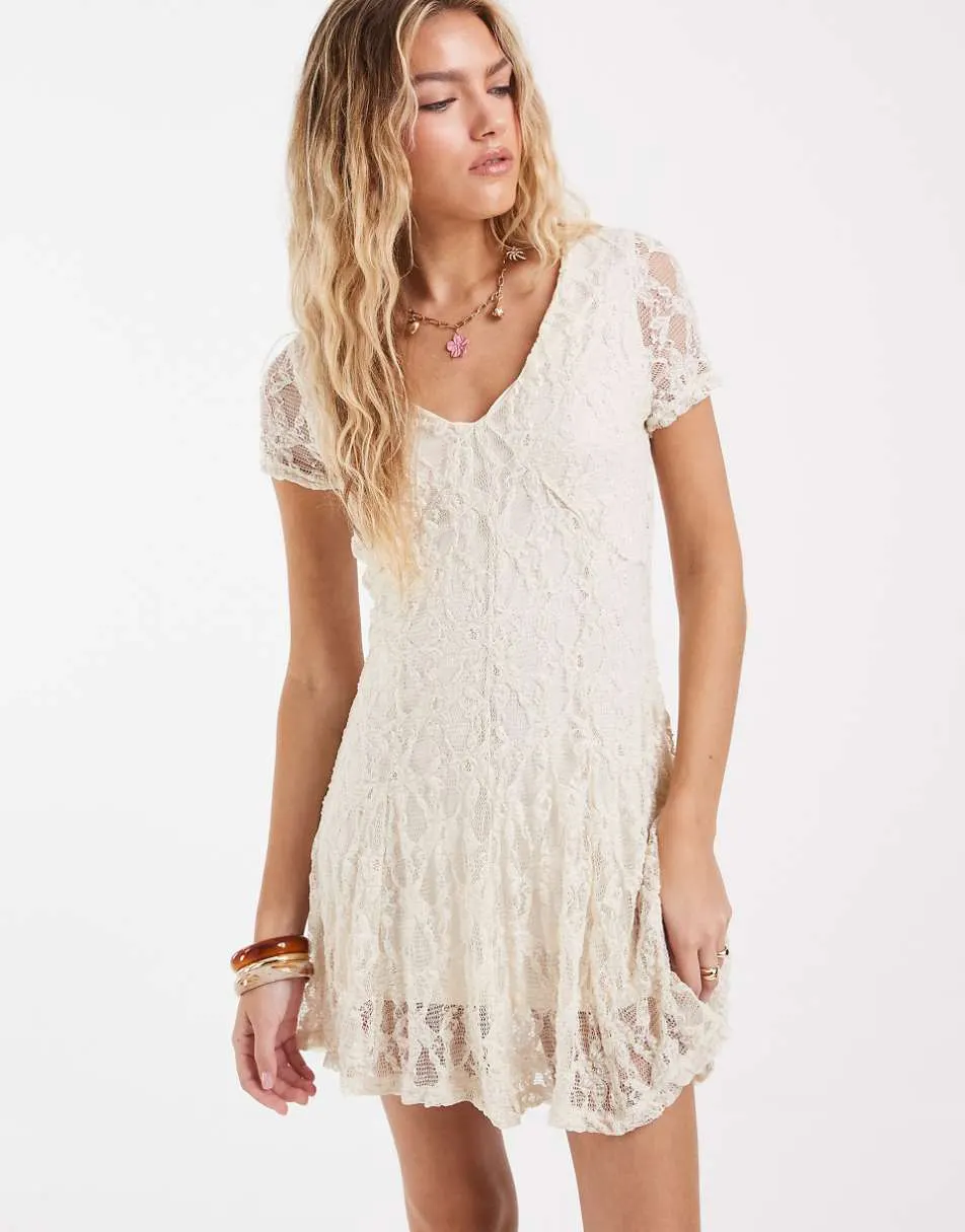 ONLY v-neck lace mini dress in white