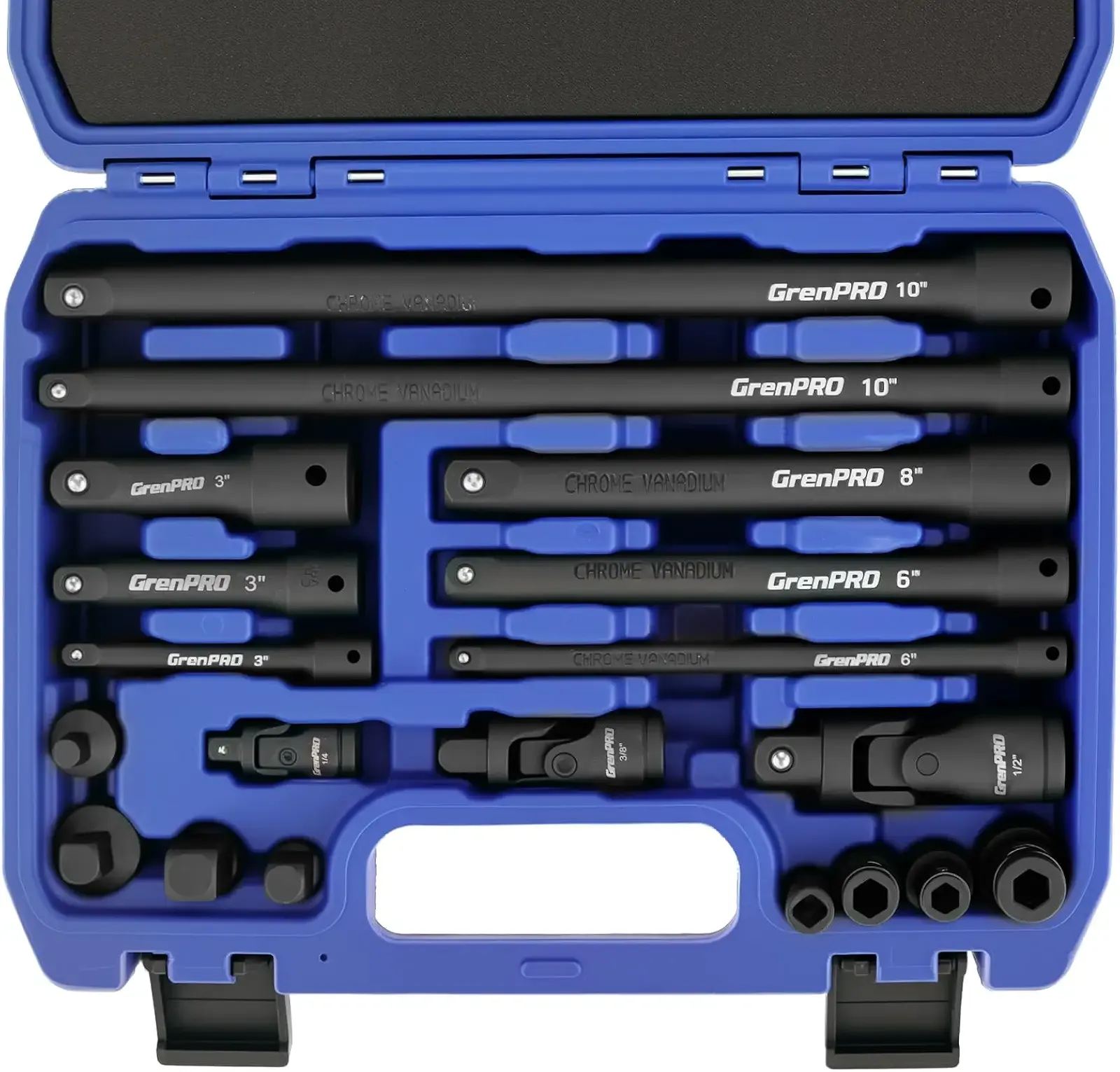 Impact Socket Extension Set 19-Piece 50BV30, Socket Extension Bar, Swivel Universal Joints and Impact Coupler, Ratchet Extensions Set, 1/2" 1/4" & 3/8 Drive Socket Adapter