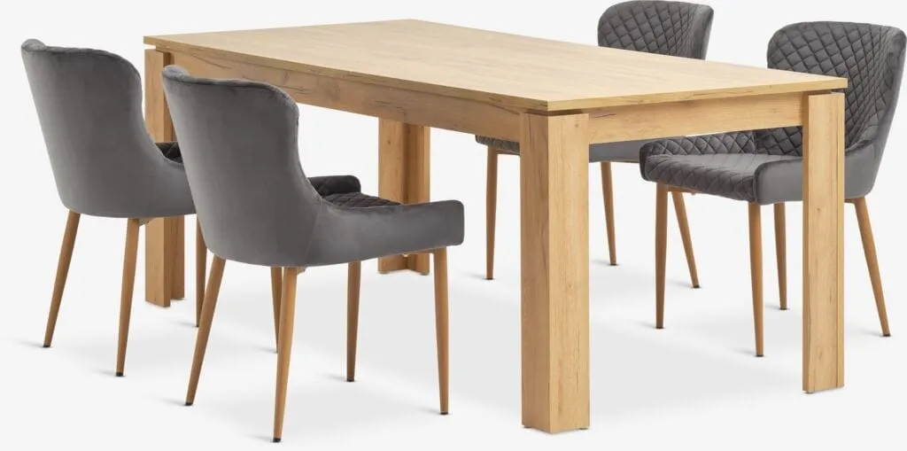 LINTRUP Tavolo L190/280 rovere selv. nat. + 4 PEBRINGE gri.