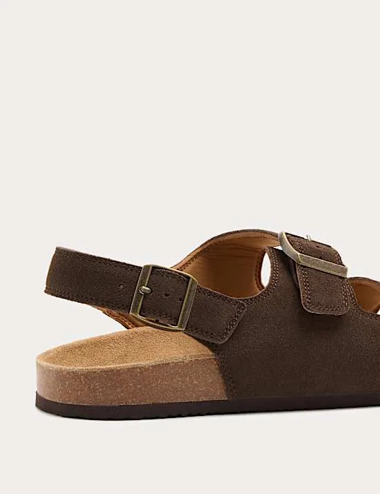 Sandalen aus Wildleder mit Korkdetail und Riemen hinten