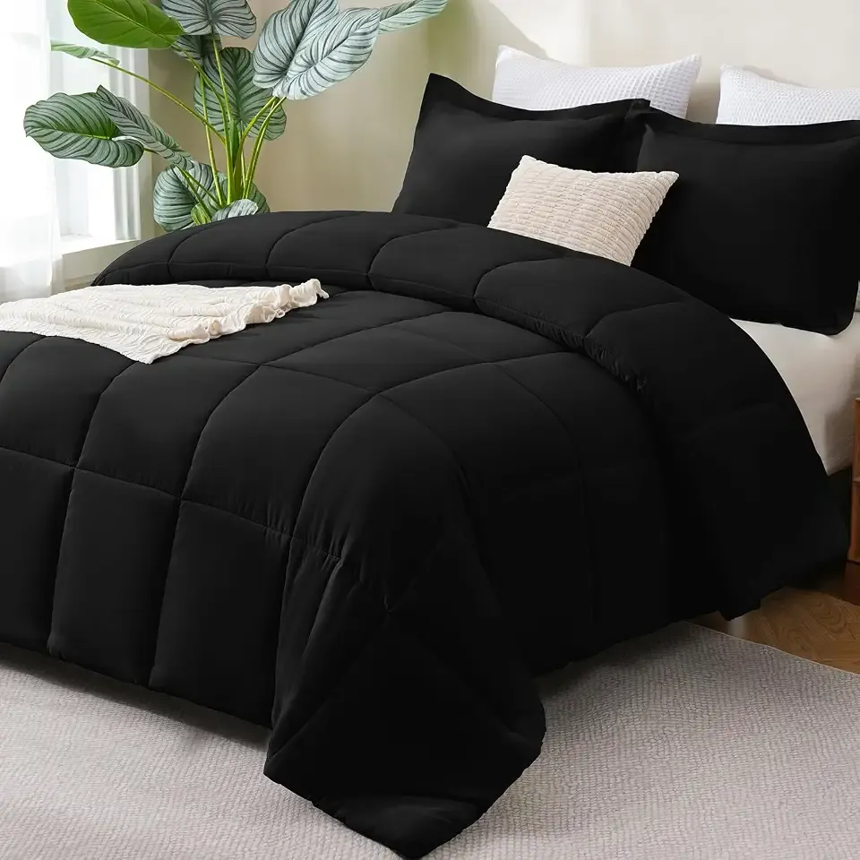CozyLux Queen Comforter Set, 3-Piece Box-Stitched, Black | 270 GSM Down Alternative Fill, 90 GSM Brushed Microfiber Shell, OEKO-TEX Certified, 88 x 88 in Comforter with 2 Pillow Shams