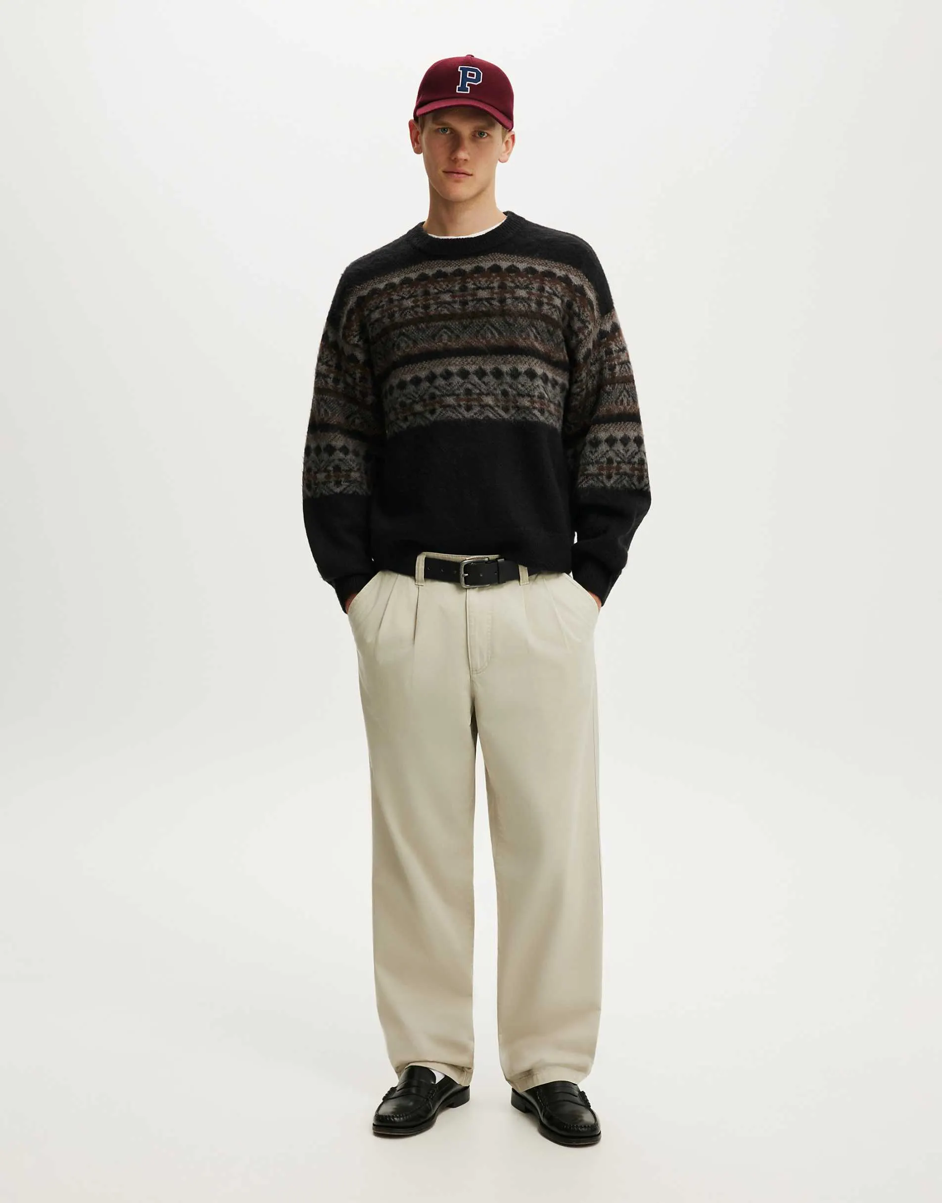 Cotton On Super soft boxy sweater in black pattern panel