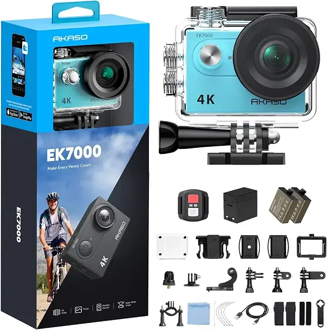 AKASO EK7000 4K30FPS 20MP WiFi Action Camera with EIS Ultra HD 131FT Waterproof Underwater Camera Remote Control 4X Zoom Support External Microphone Blue