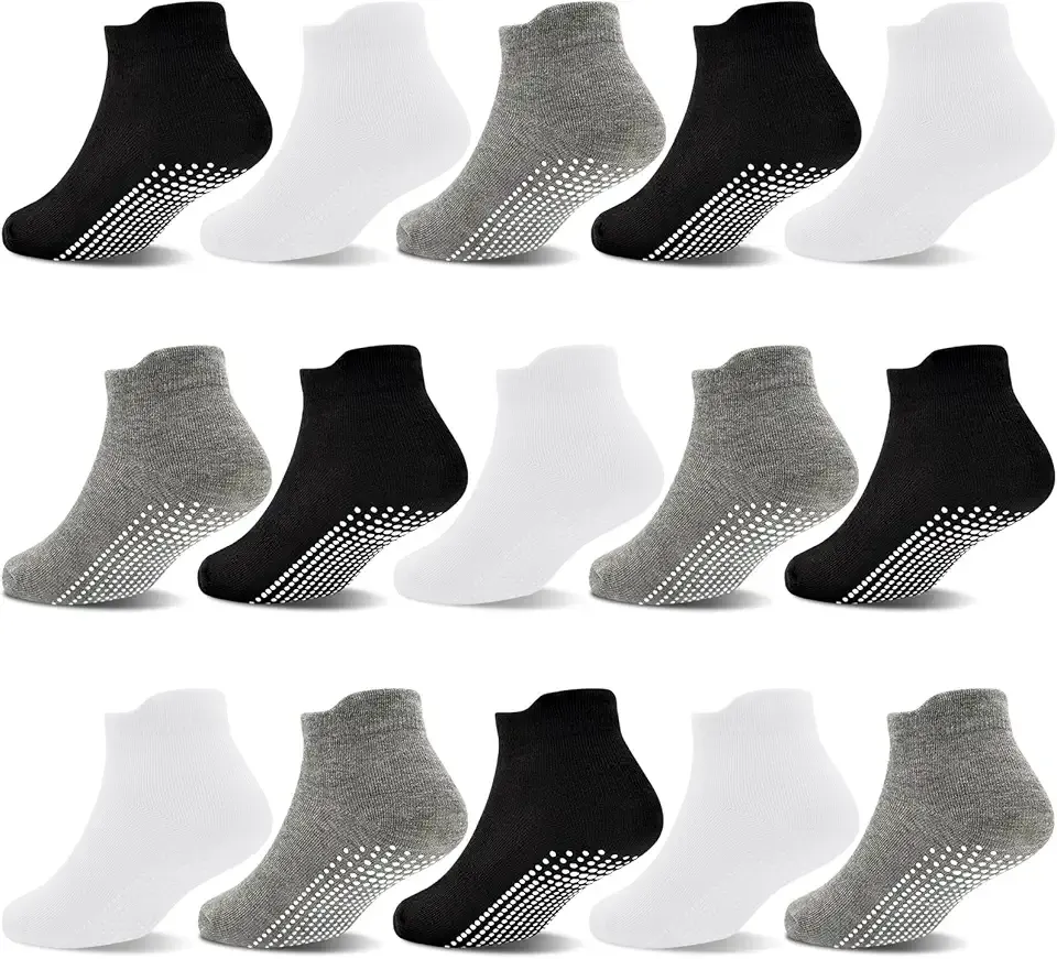 Non Slip Toddler Socks 15 Pairs Toddler Grip Anti Skid Low Cut Socks for 1-7 Years Boys Girls