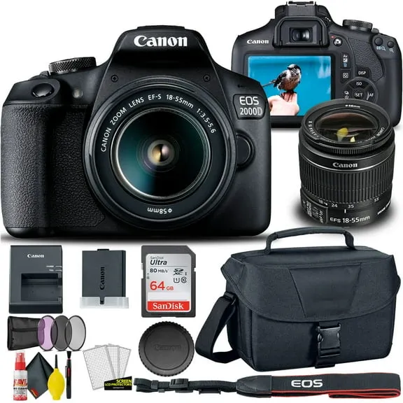 Canon EOS 2000D / Rebel T7 DSLR Camera with 18-55mm Lens (International Model) Bundle with Filter, Bag & SDXC Memory Card $489.99