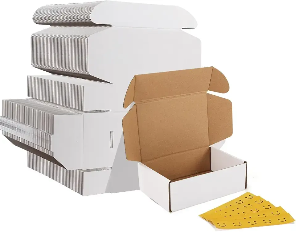 HORLIMER 6x4x2 inches Shipping Boxes Set of 75, White Corrugated Cardboard Box Literature Mailer