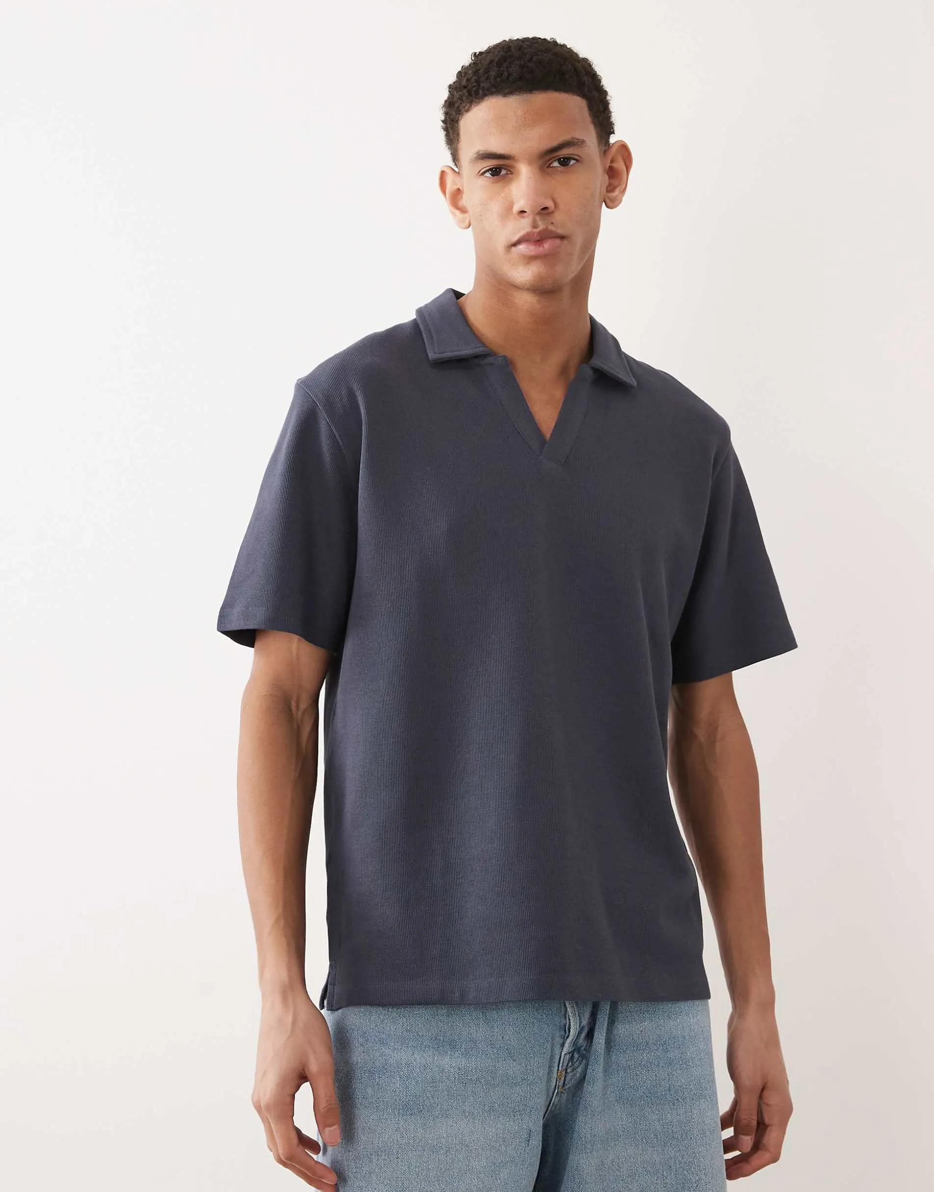 Jack & Jones split neck polo in navy