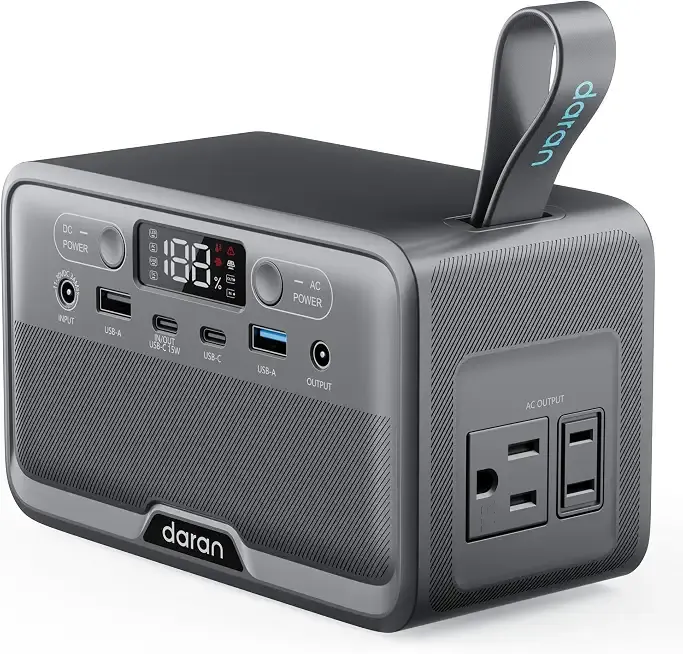 DARAN Portable Power Station 89.6Wh LiFePO4 Battery 100W(200W Peak) Solar Power Bank, Portable Charger Small Generator with AC Outlets & PD Fast Charging for Home/Laptop/Camping(Solar Panel Optional)
