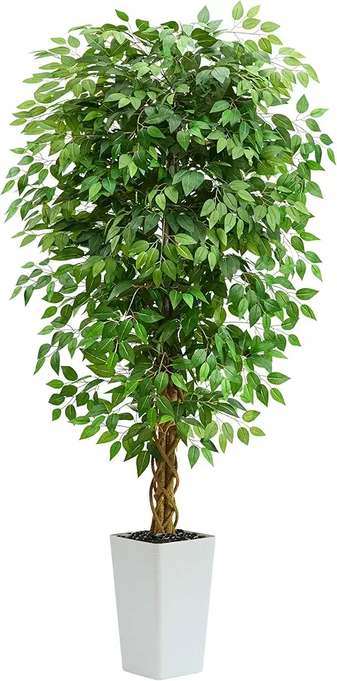 Artificial Ficus Tree 6FT Faux Floor Tree with Planter UV Resistant Potted Fake Silk Plant - Indoor Outdoor Lifelike Fake Ficus Tree for Home, Living Room Bedroom Topiary Tree