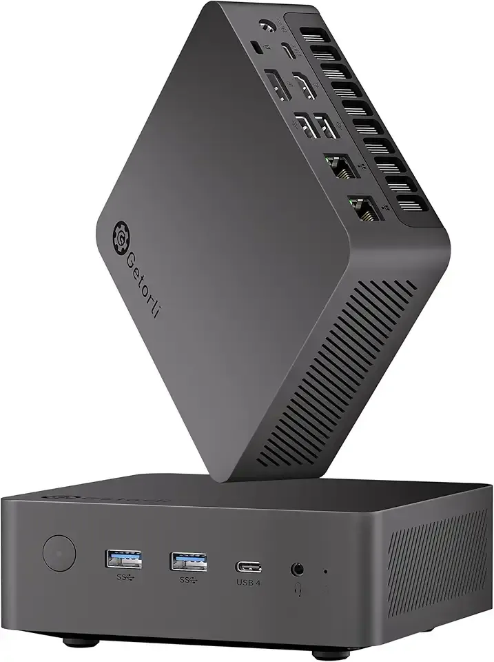 Getorli Mini PC, Dual LAN AMD Ryzen 7 8745HS (Max 4.9GHz), Mini Computers 32GB DDR5 RAM 1TB SSD, Mini Desktop Computer 4K 120Hz Displays/HDMI/Type-C/USB Ports/RJ45/WiFi 6/BT5.3 for Home/Office/Games