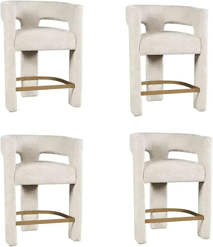 Jofran Gwen Natural Upholstered Counter Stool with Arms – Versatile Barstools – Stylish Seating for Kitchen Dining Room or Home Bar, Natural, Modern Counter Stools, Set of 4