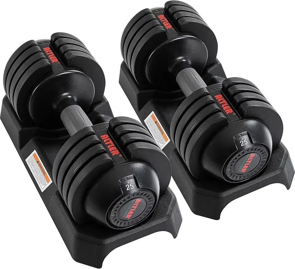 ALTLER Adjustable Dumbbell Set, 25/52LB Pair with Tray for Workout Strength Training Fitness, Adjustable Weight Dial Dumbbell with Anti-Slip Handle and Weight Plate for Home Exercise