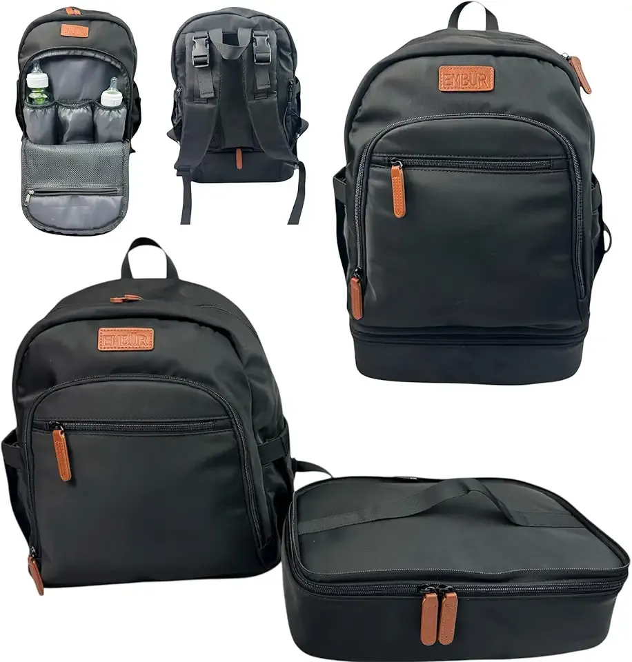 EMBUR Diaper Bag Backpack with Detachable Insulated Cooler – Waterproof, Lightweight Baby Bag with Multi-Compartments, Stroller Straps, Changing Pad, Large Capacity, Ice Packs Included