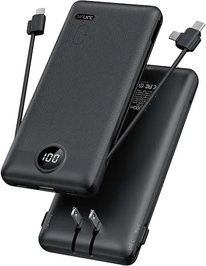 VRURC Portable Charger, Power Bank Built-in Cables a…