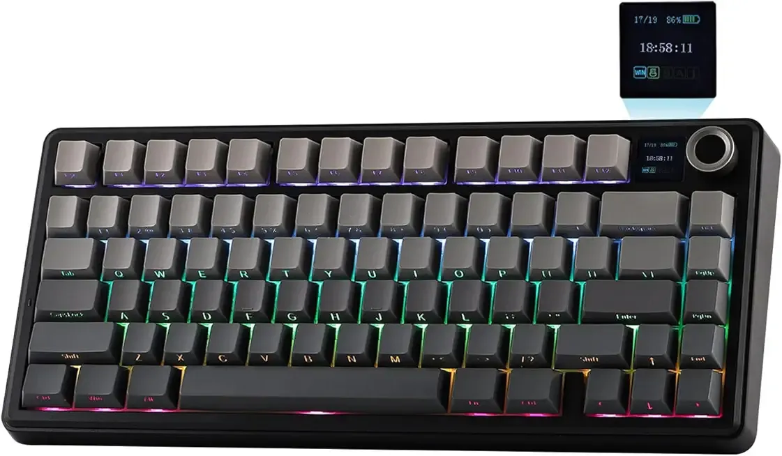EPOMAKER X Aula F75 MAX Wireless Mechanical Keyboard with TFT Screen and Knob, Gasket Gaming Keyboard in 75% Layout, Hot Swappable, RGB Backlight, for PC/Mac/Linux (Black Gradient)