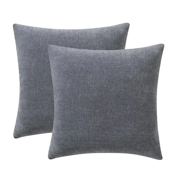 Mainstays Solid Chenille Decorative Throw Pillow Set, Grey, 18" x 18", 2 Pieces