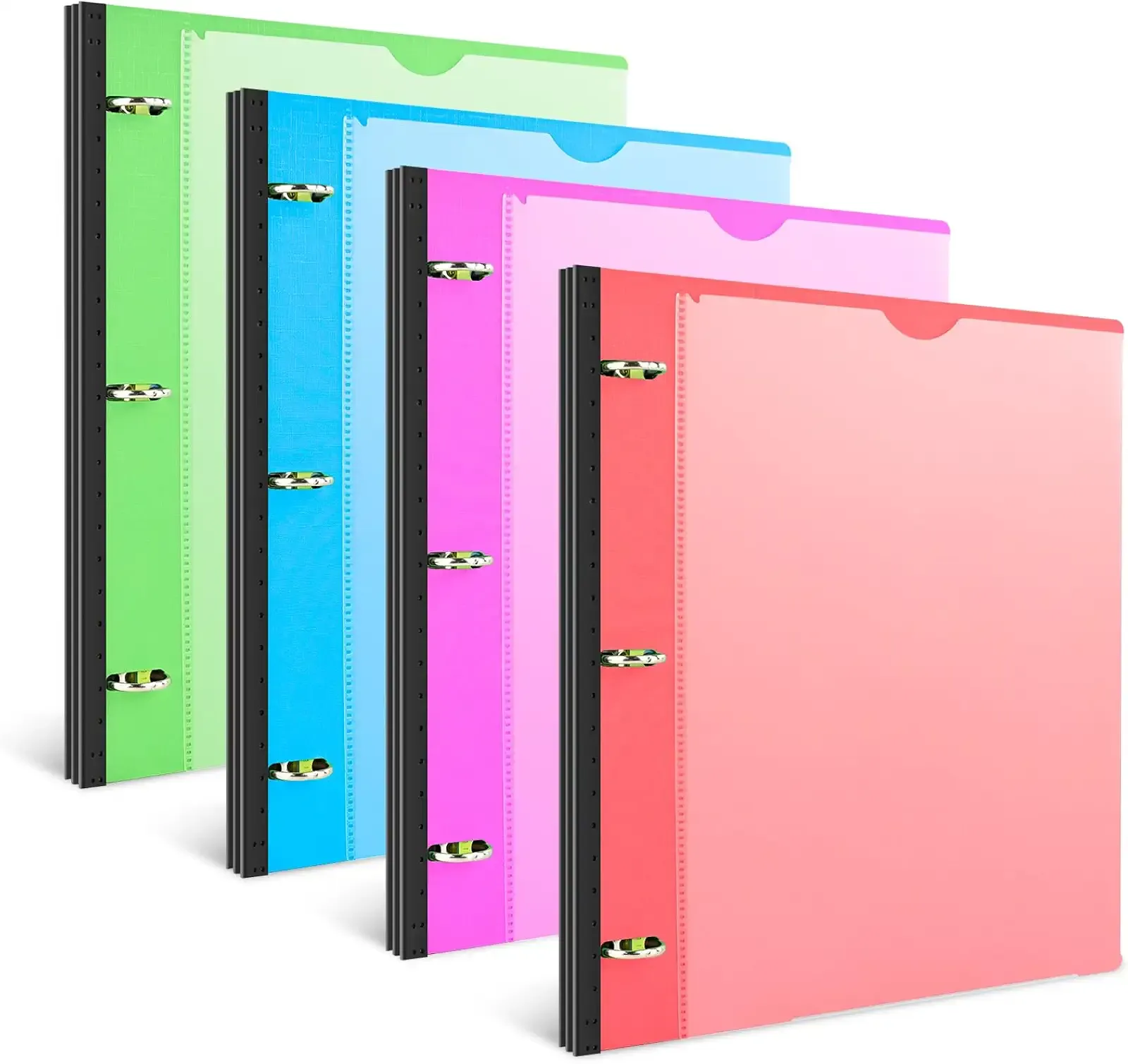 INFUN Telescoping 3 Ring Binder - 4PCS, Flexible Round Binder with Customizable Front Cover and Clear Catalog Pocket, Holds 8.5x11 inch Paper