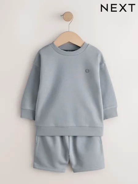 Light Blue Single Plain Crew Neck Sweatshirt and Shorts Set (3mths-7yrs)